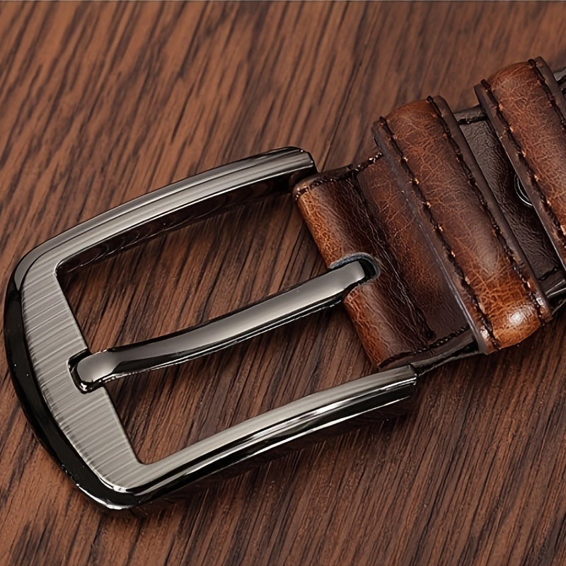 Men's Belt Boys Real Cowhide Leather Belt Pin Buckle Belt Brown Middle-aged Youth Casual Trendy Men's Belt, Ideal choice for Gifts