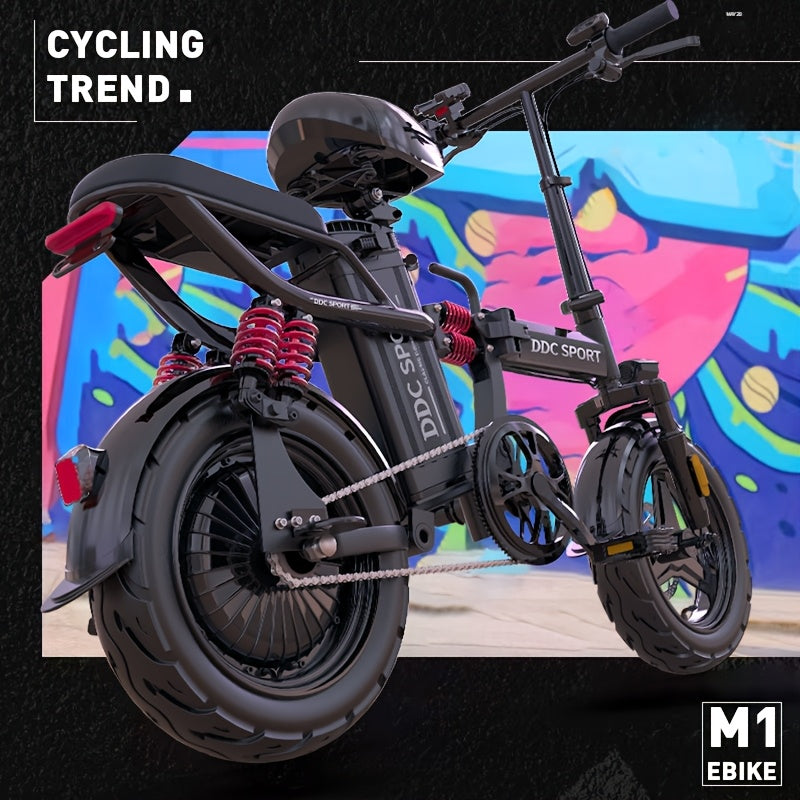 740W Peak Motor, 20 MPH Speed, 48V20Ah Lithium Battery, DDC M1 Electric Bike for Adults, Max Range 40 Miles, Cruise Control, 3-step Folding, 11 Shock, 14 Inch Tires, Commuting, Gifts for Youngster, School, Commuting, Weekend