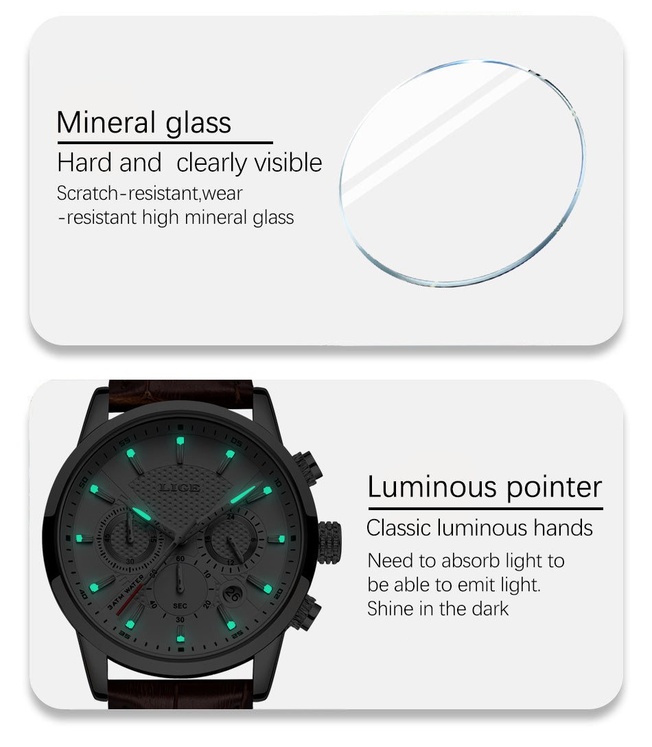 Watches Mens 2022 LIGE Top Brand Luxury Casual Leather Quartz Men's Watch Business Clock Male Sport Date Chronograph