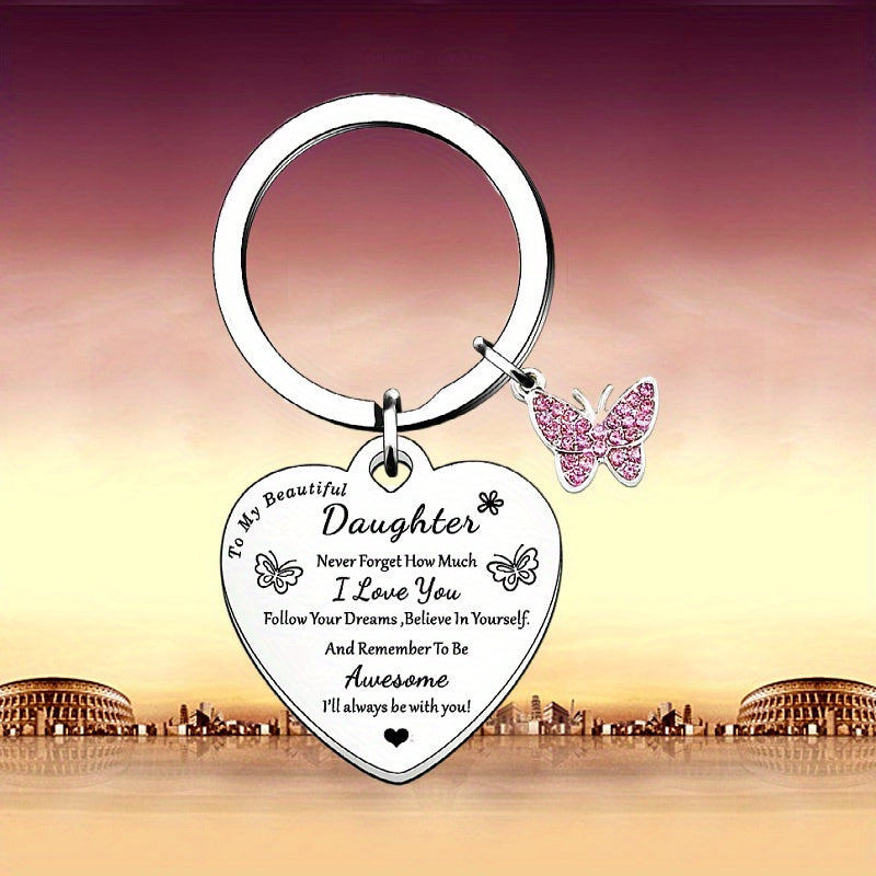 1pc, As A Souvenir For My Daughter, Keychain, Keychain, Keychain, Father And Mother's Birthday Gift, Christmas Graduation, Lovely Heart, Great Memory, I Love You
