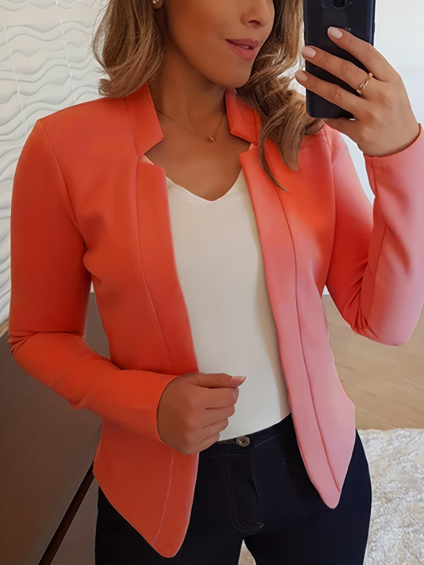 Solid Split Open Front Blazer, Elegant Long Sleeve Blazer, Elegant & Stylish Tops For Office & Work, Women's Clothing