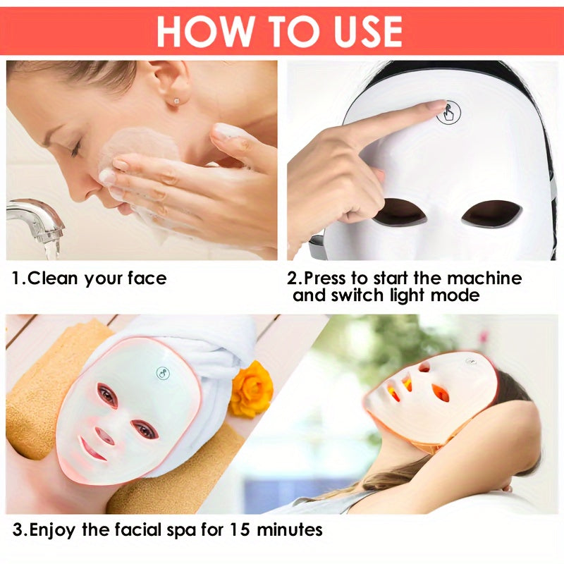 Radiant 7-Color LED Facial Mask - Intuitive Touch Control - Rechargeable via USB - The Ultimate Romantic Gift for Moms, Girlfriends, and Women on Valentines Day or Birthday