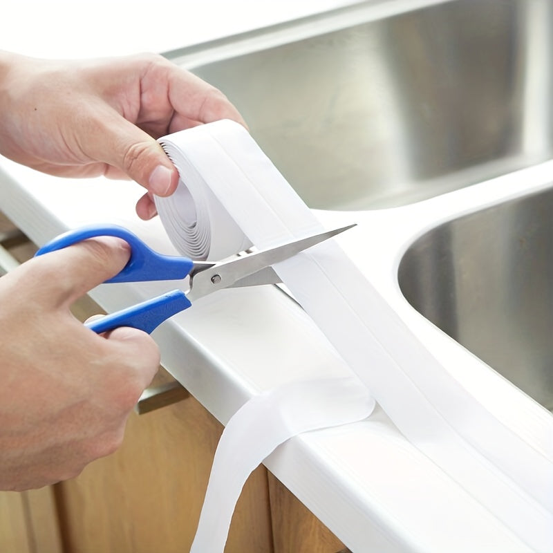 1pc Premium Waterproof Caulk Strip - Quick Install Self-adhesive Tape for Kitchen & Bathroom - Durable Anti-mildew Sealer with Edge Guard, Anti-Scratch Protection - Modern Design, Long-lasting Solution