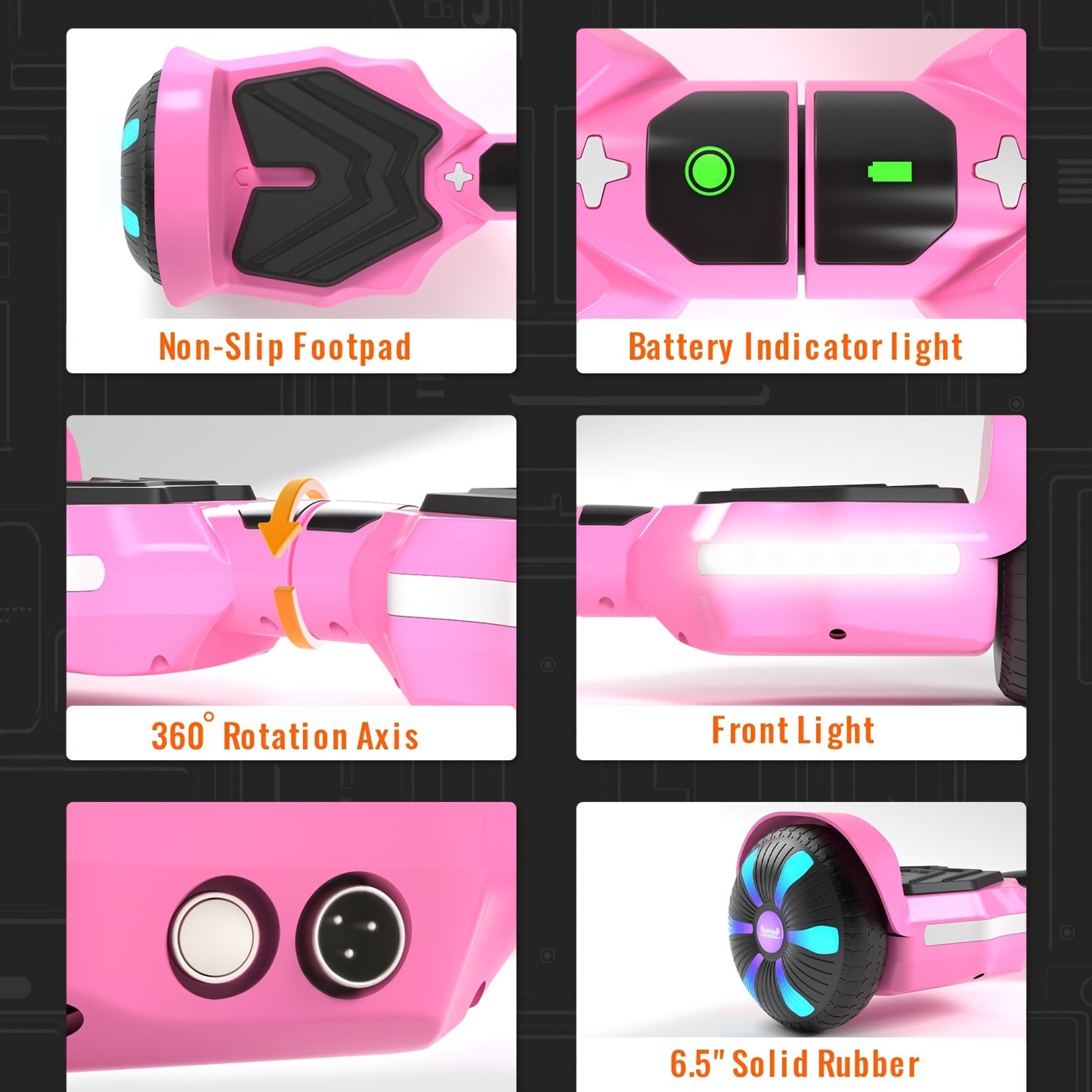 SIMATE Hoverboard For Kids Ages 6+, Self Balancing Scooter With Colorful LED Lights, Gifts For Kids & Teens & Adults, For All Ages (K1/Pink)