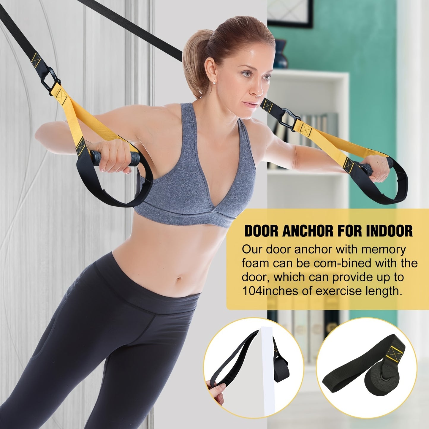80-Inch Ultimate Home Gym Kit - Full Body Suspension Trainer, Powerlifting Strength Workout Straps, Fitness Bands, Door Anchor, Wall Mount, Flexibility Exercises, Indoor and Outdoor Workouts, Space-Saving, Portable, Durable,