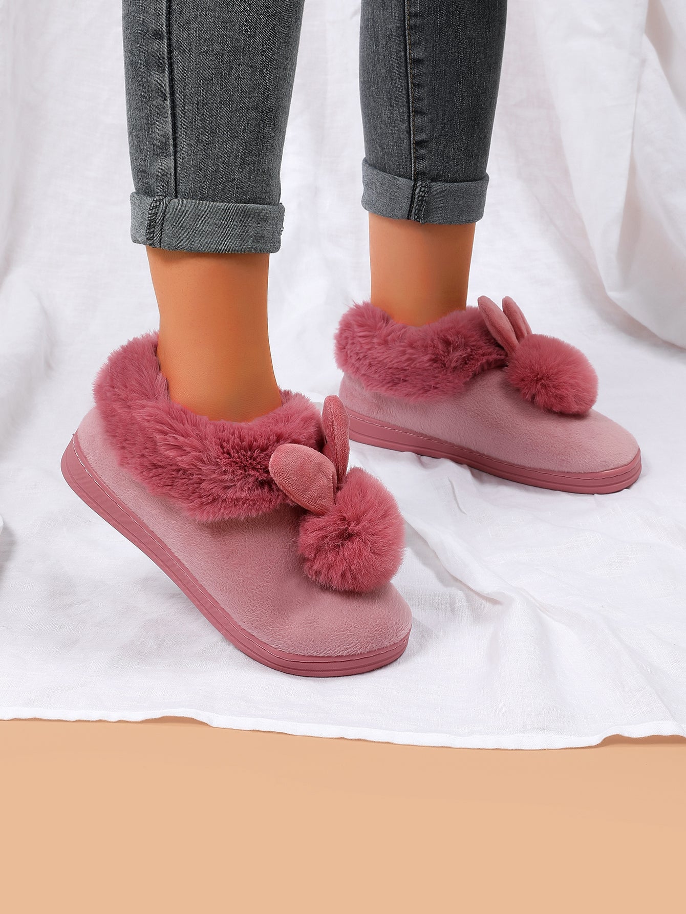 Cute Rabbit Plush Slippers - Soft, Warm, and Cozy Ladies Indoor Shoes for Home, Perfect for Relaxation and Lounging - Comfortable, Breathable, and Anti-Slip Sole Design