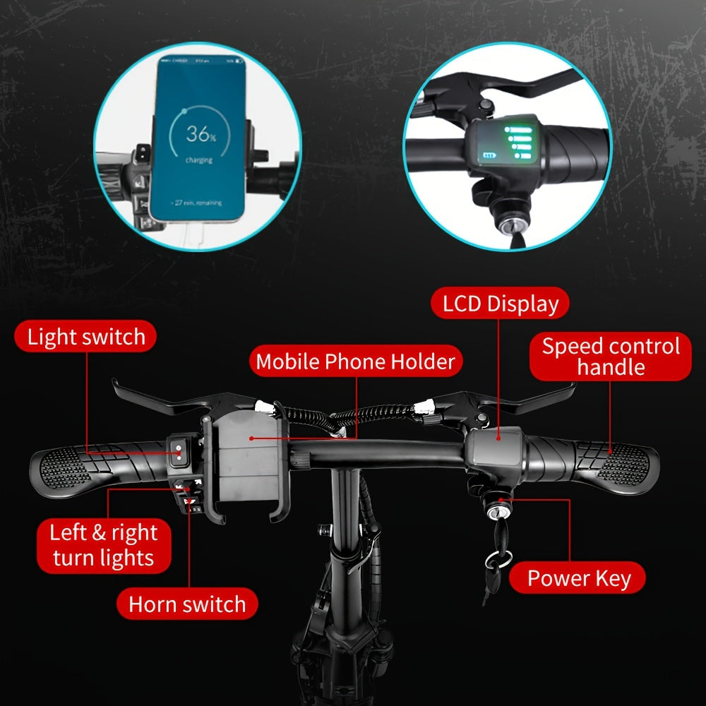 Electric Bike For Adults, 600W Peak 400W Motor, 20 Mph Folding E Bike, 14" Adults Electric Bicycle, 3 Levels Assist, Multi-Shock Mini E Bike With Brake Light, Basket, Water Bottle Rack