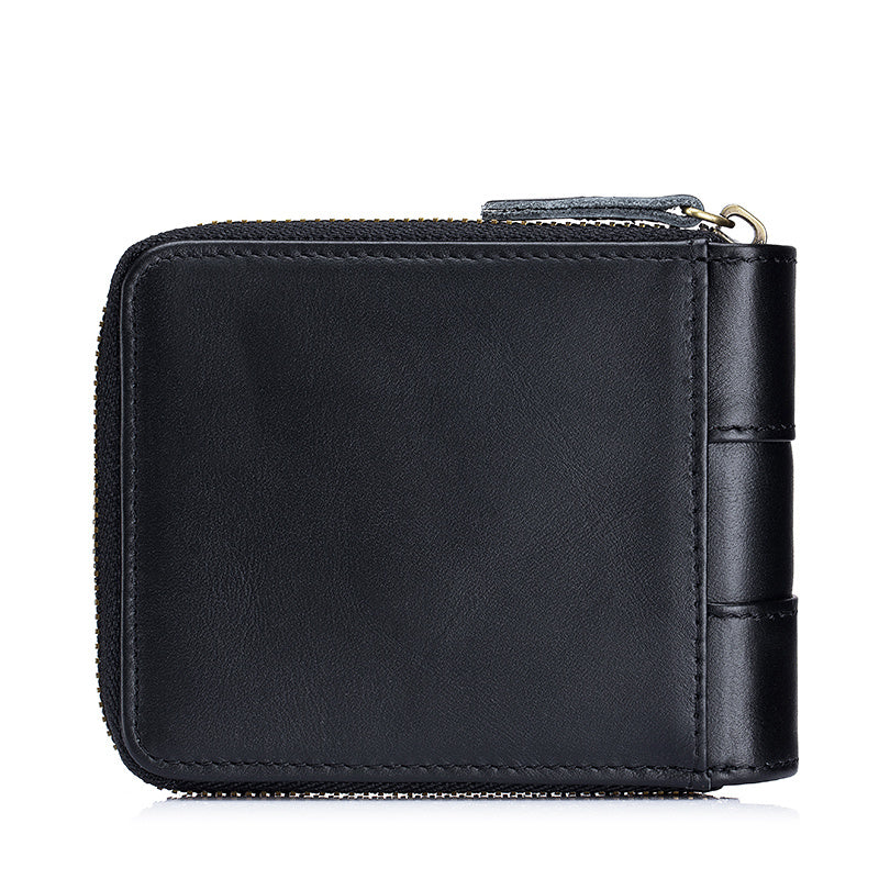 Men's Retro Genuine Leather Multi-Card Wallet with Zip, Large Capacity, Anti-Theft