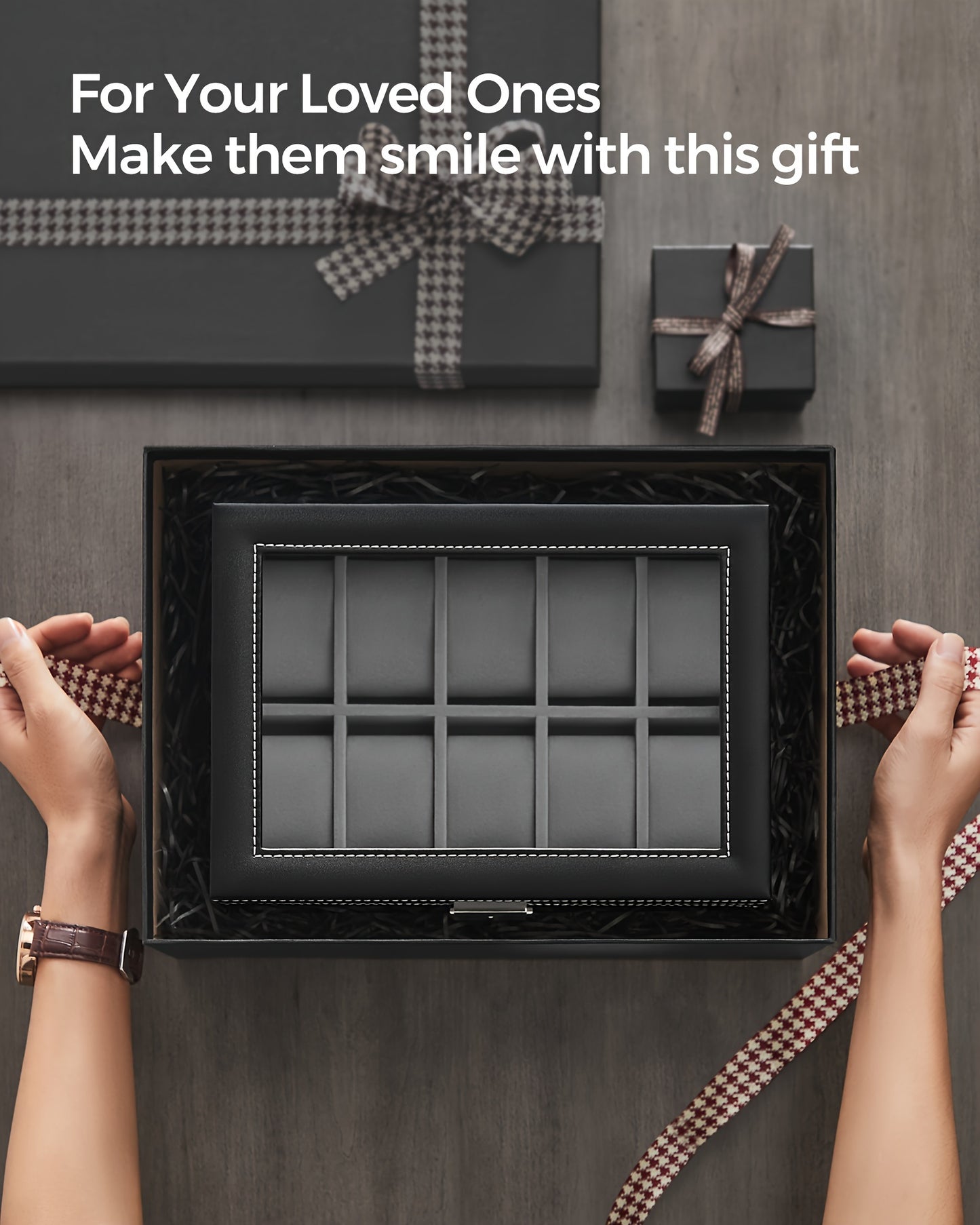 SONGMICS 20-Slot Watch Box, Watch Case With Glass Lid, 2 Layers, Lockable Watch Display Case, Black Synthetic Leather, Gray Lining, The Best Christmas Gifts For Men, Women, Father, Mother And Friends