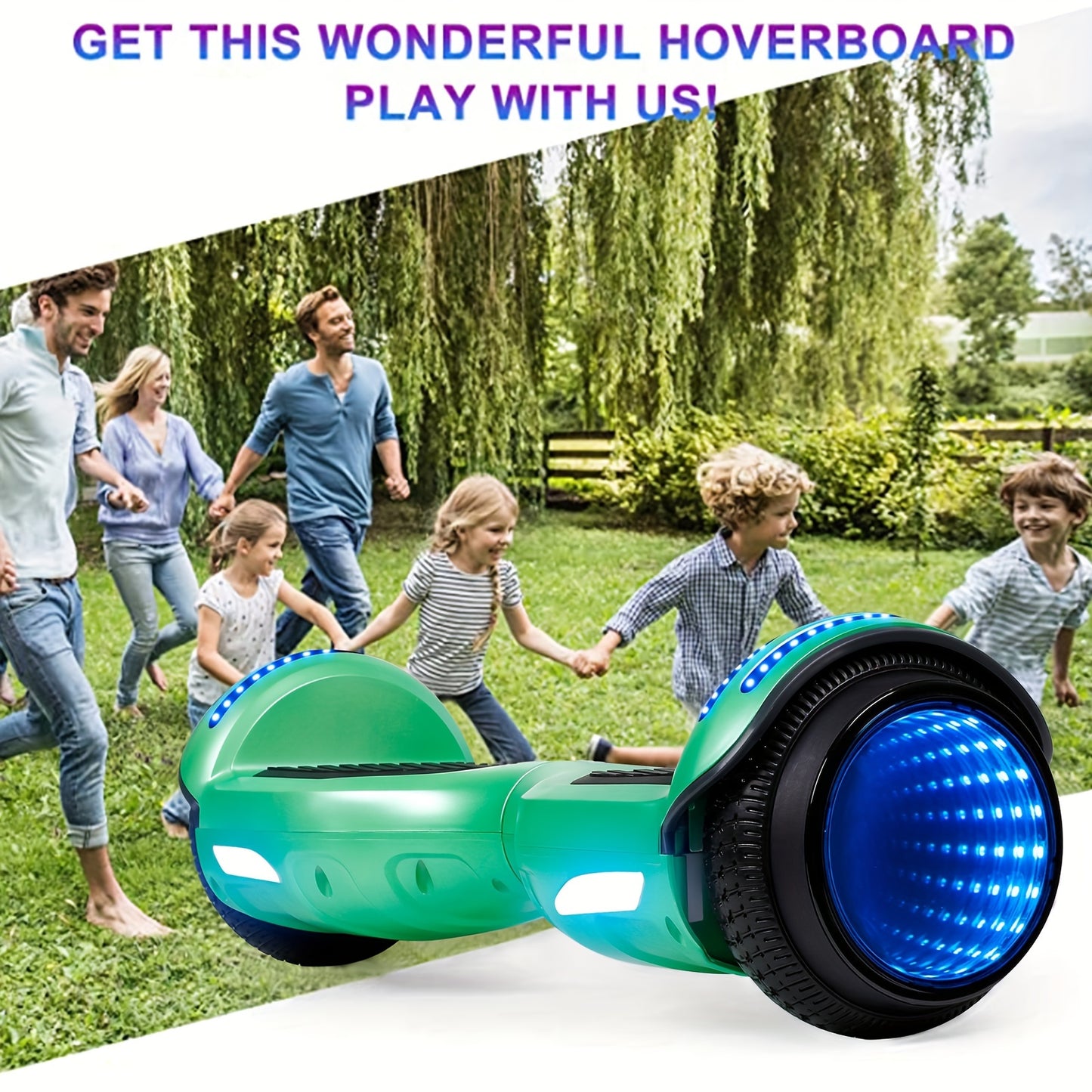 SISIGAD 6.5'' Hoverboard, Wireless Hover board with Clolorful LED Lights, Self Balancing Electric Scooter for Adults, Green & Tunnel 4 Color Light-emitting Motor