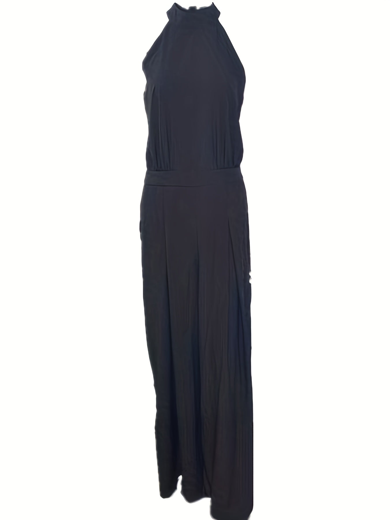 Elegant Waist Halter Jumpsuit, Casual Print Tie Sleeveless Waist Summer Wide Leg Long Pant Jumpsuit, Women's Clothing