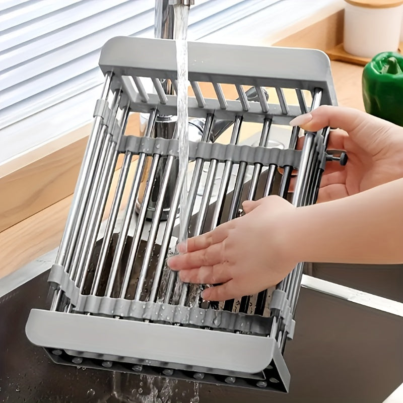 1pc, Sink Colander, Vegetable Sink Washing Basket, Fruit Drain Basket Rack, Stainless Steel Drain Basket, Strainer Basket, Adjustable Sink Rack, Multifunctional Colander, Kitchen Stuff, Kitchen Gadgets, Kitchen Accessories