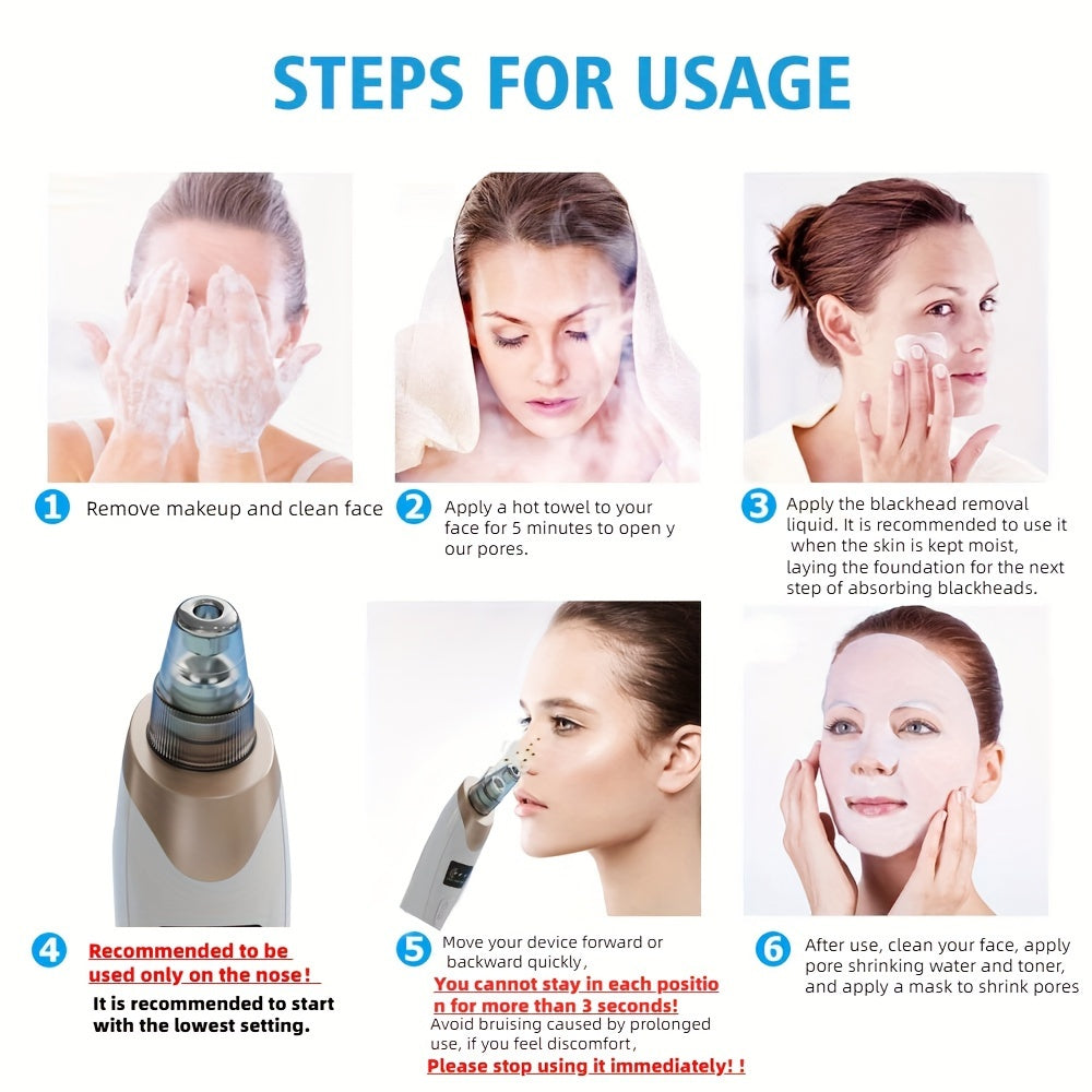 Blackhead Remover Pore Vacuum - 5 Suction - USB Rechargeable Facial Pore Cleaner Kit For Adult Acne Extractor Tool - Multifunctional Cleaning Instrument - Holiday Gift