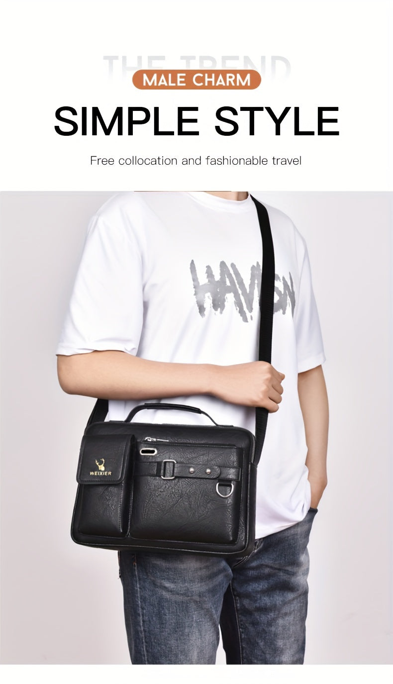 1/2pcs Men's Business Adjustable Strap Sling Bag, Casual PU Leather Shoulder Messenger Bag