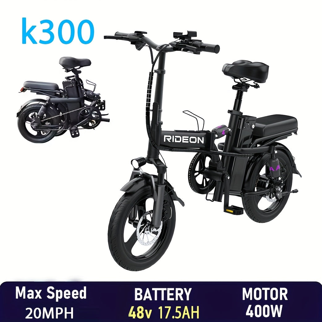 Folding Electric Bike For Adult 400W Rated Brushless Motor Ebike, 14" Tire, Max 48V 1440WH Electric Bicycle, 19MPH Max Speed, Multi-Shock Absorption E-bike, Commuter Ebike For Adults & Teens, Electric EBIKE For Adult Commuter