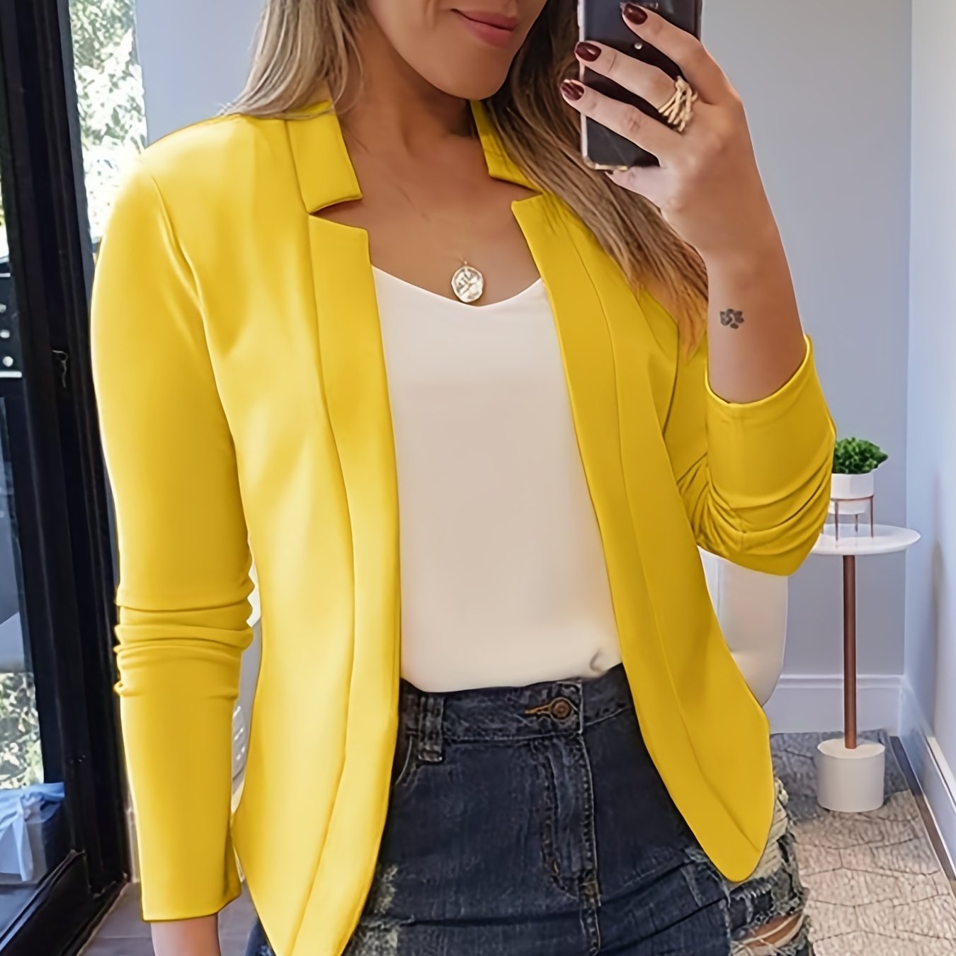 Solid Split Open Front Blazer, Elegant Long Sleeve Blazer, Elegant & Stylish Tops For Office & Work, Women's Clothing
