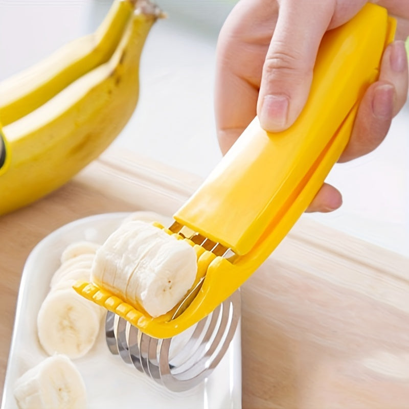 1pc Stainless Steel Hot Dog & Banana Slicer - Multi-Fruit Cutter with Yellow Handle, Kitchen Gadget for Even Sausage and Fruit Slices, Ideal for Home Cooking, Hot Dog Slicer