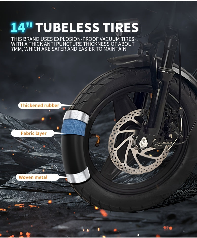 Folding Electric Bike - Powerful Motor, Fast Speed, 14-inch Tires, Commuter-friendly, Light Weight, Long-lasting Battery
