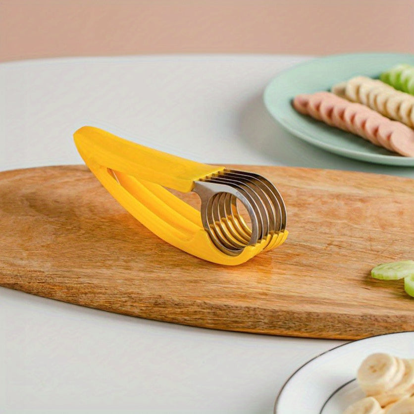 1pc Stainless Steel Hot Dog & Banana Slicer - Multi-Fruit Cutter with Yellow Handle, Kitchen Gadget for Even Sausage and Fruit Slices, Ideal for Home Cooking, Hot Dog Slicer