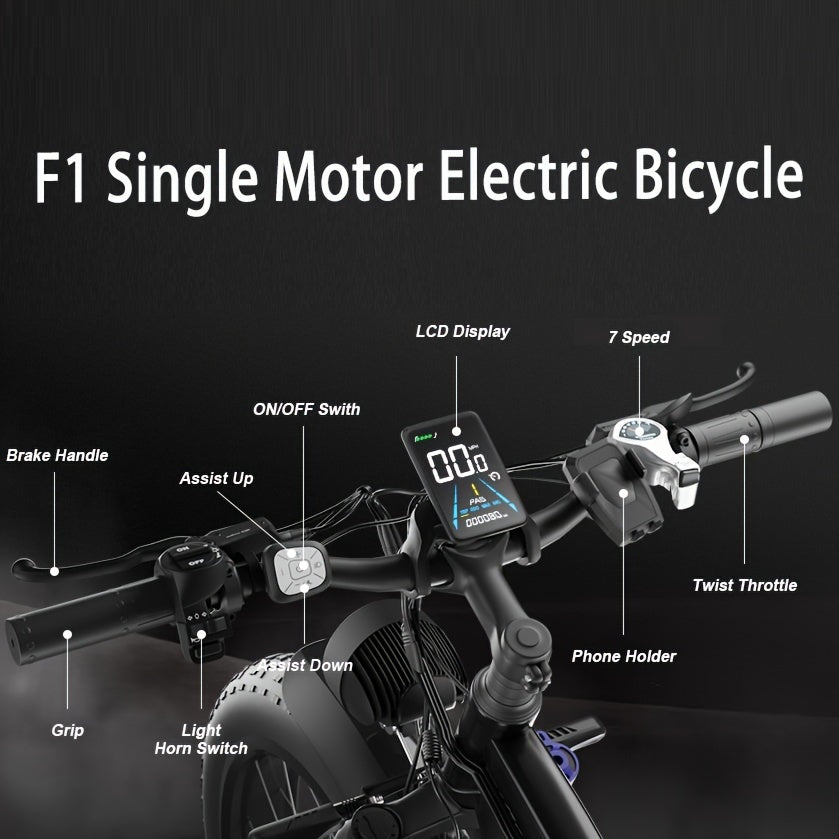 700W Electric Bike For Adults, 20mph Electric Mountain Bike With 48V 16Ah Removable Larger Battery, Single Motor Electric Bicycle For Adults, 26''x 4.0 Fat Tire E Bike 7-Speed, Hydraulic Brakes, Electric Mountain Bike, Electr