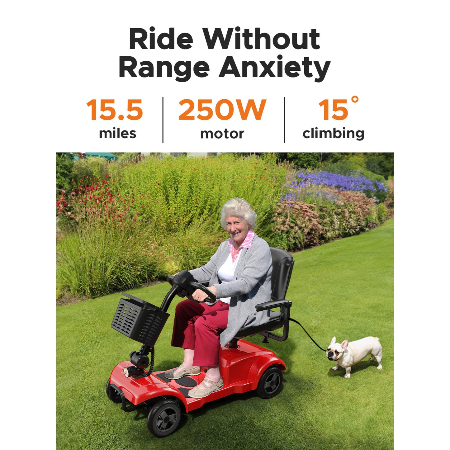 ENGWE Folding 4-Wheel Mobility Scooter, 250W 24V Motor, 15 Miles Long Range For Adults With Detachable Basket, Front Light, 265lbs Max Weight, Halloween Christmas Gifts