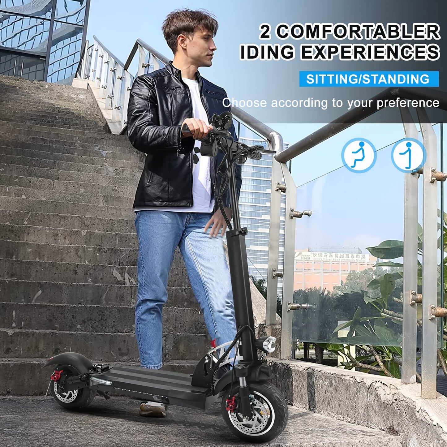 Electric Scooter Adults with Seat, 48v15a 10" Pneumatic Tires City Kick Scooter max 45-55 km max load of 330lbs Dual Brake & Suspension Foldable Commuter E-Scooter with Ambient Lights Halloween Gift