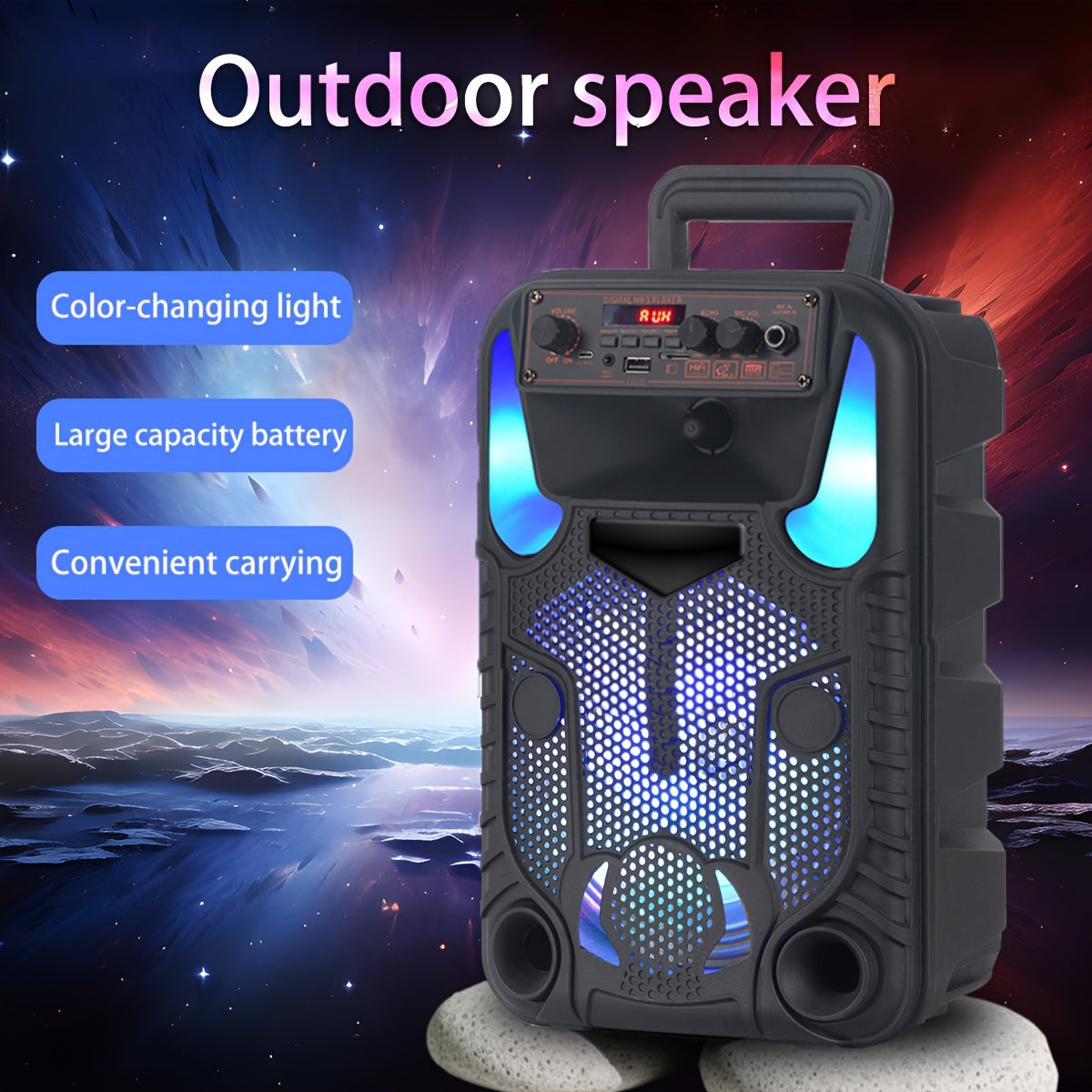 Portable speakers, portable speakers, outdoor speakers, support AUX/FM/USB/TF, with a microphone and a charging cable