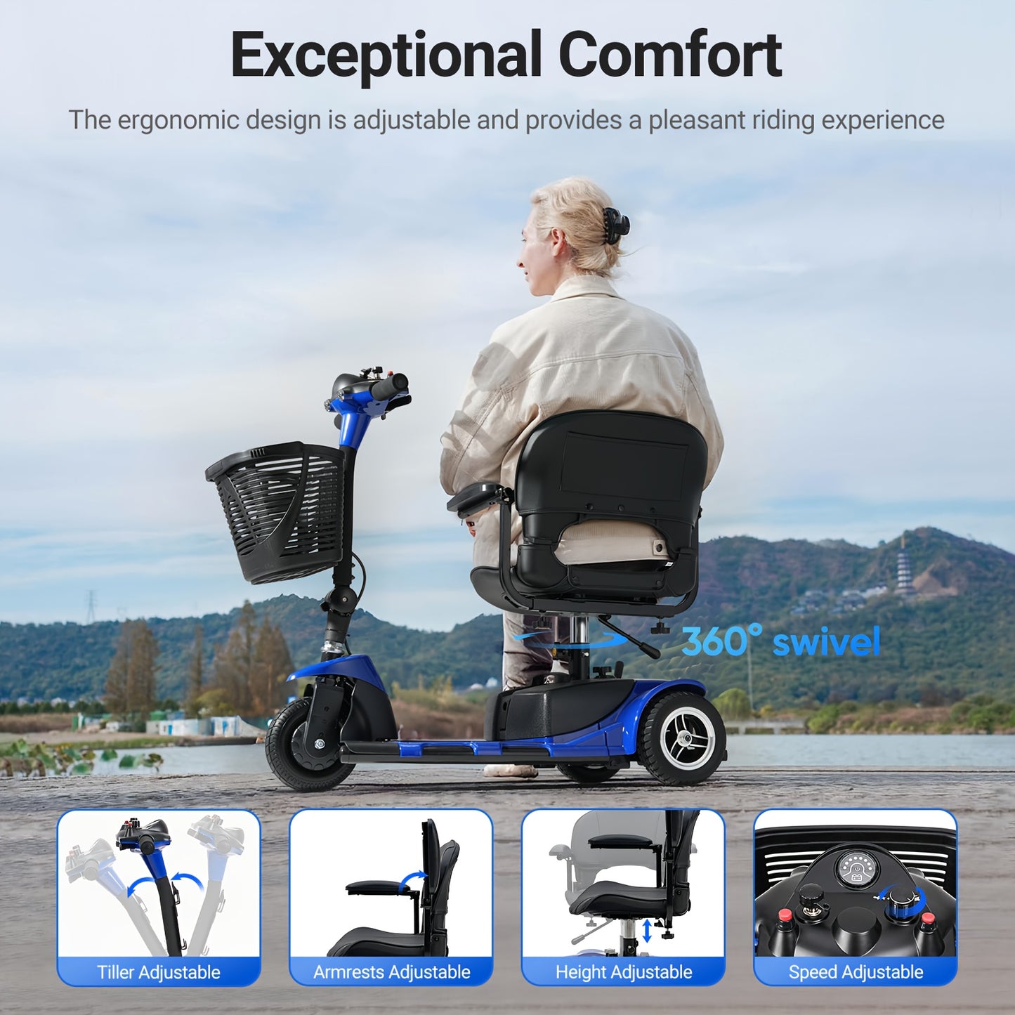 BMBMT 3 Wheel Electric Mobility Scooter With Basket And Light, High-Performance Folding Electric Scooter, Mobility Scooter Foldable For Adults, 20 Km Long Range, Maximum Speed 6km/h, Motor Power-180W