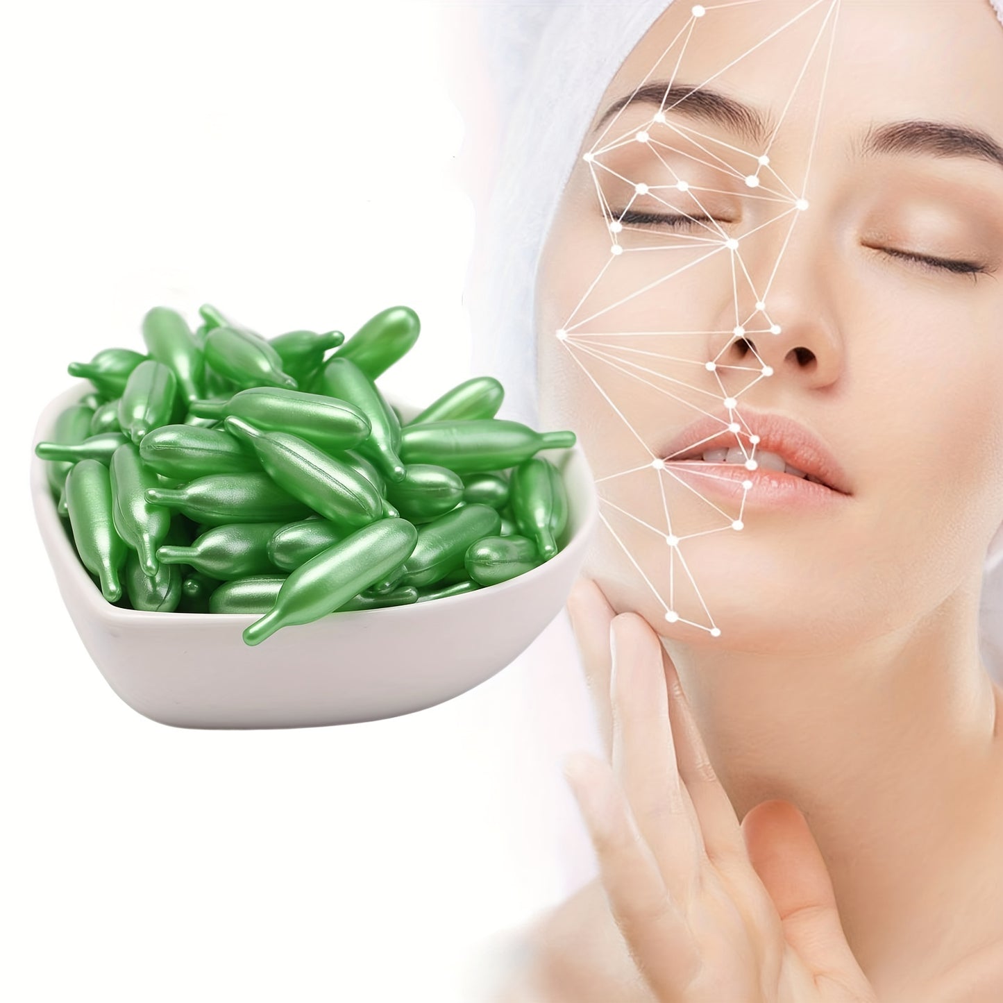 Vitamin E Aloe Vera Facial Capsule Extract, smoothes, signs of aging, brightens skin tone, keeps skin moist and smooth, facial and neck skin essence capsules! for men and women! Great as a pre-makeup preparation, 60 capsule p