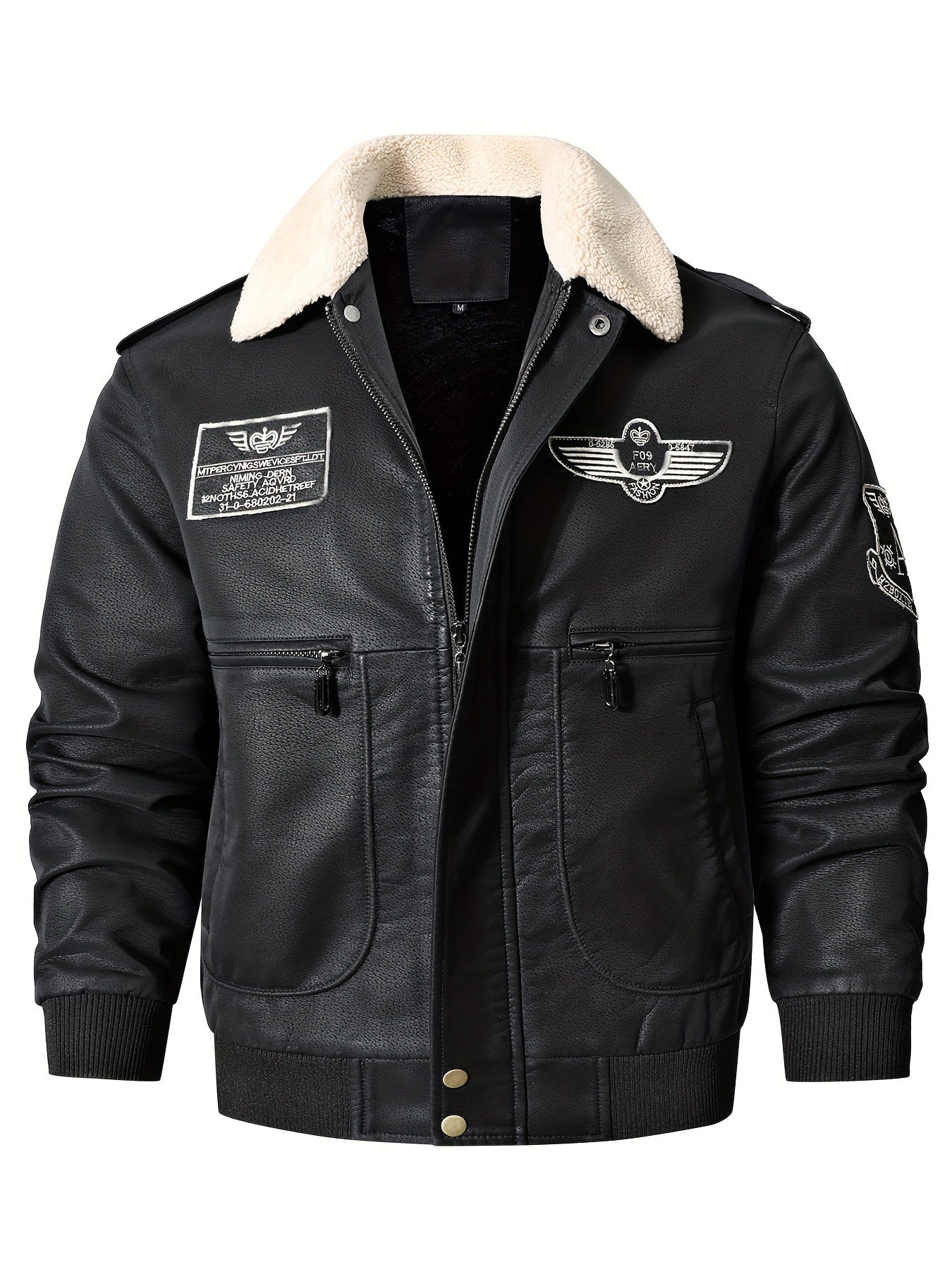 Men's Bomber Motorcycle Leather Jacket Vintage Fleece Faux Leather Jacket Gifts
