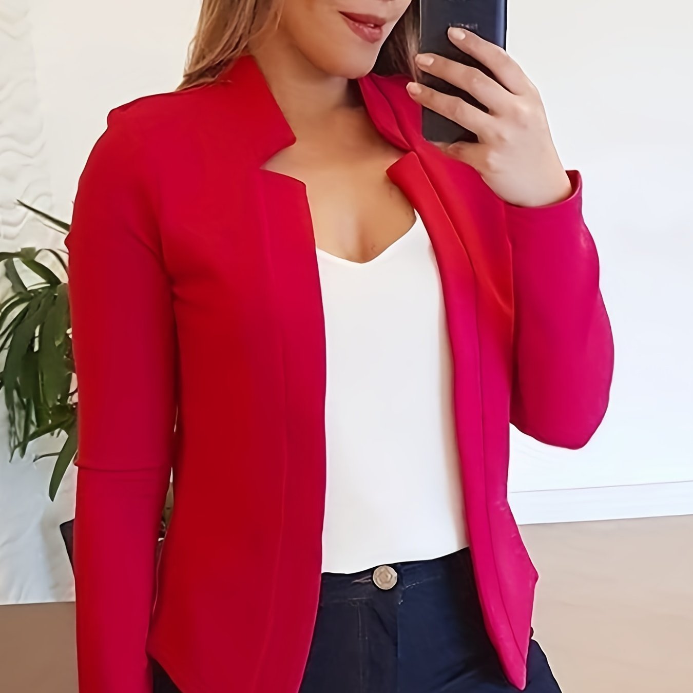Solid Split Open Front Blazer, Elegant Long Sleeve Blazer, Elegant & Stylish Tops For Office & Work, Women's Clothing