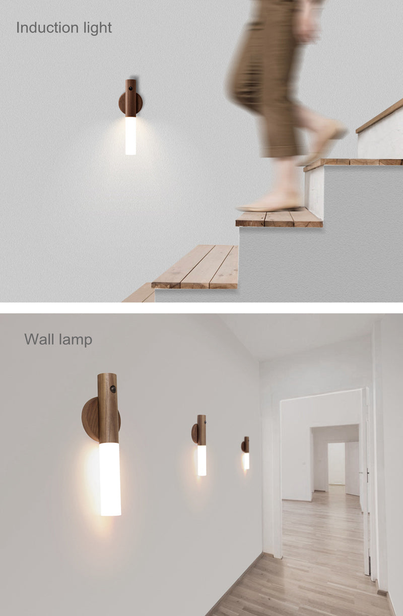 1pc Magnetic Wood Creative Intelligent Auto PIR Motion Sensor LED Rechargeable Night Light for Kitchen Cabinet