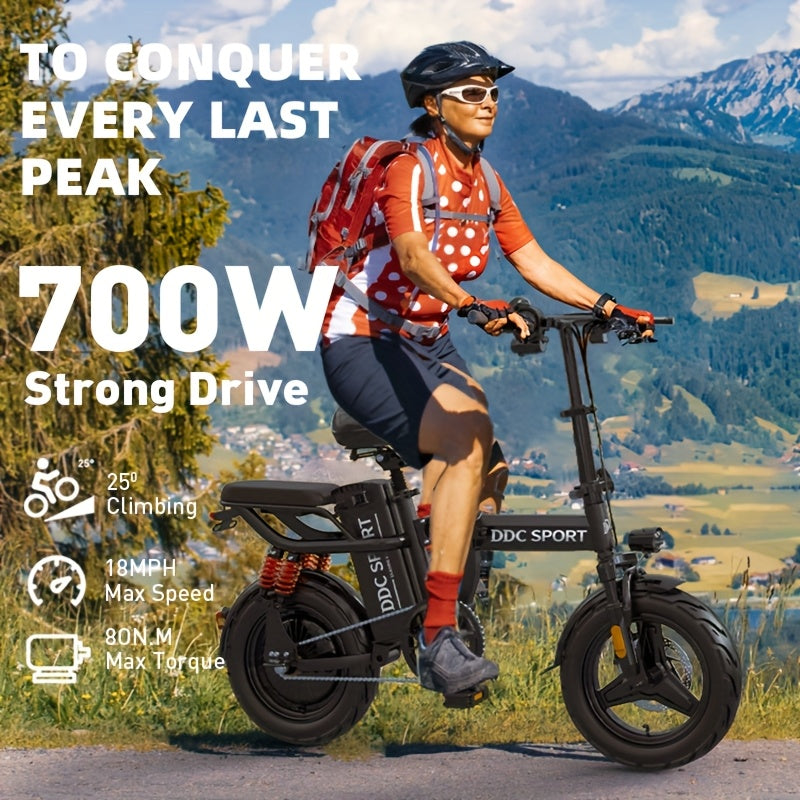 740W Peak Motor, 20 MPH Speed, 48V20Ah Lithium Battery, DDC M1 Electric Bike for Adults, Max Range 40 Miles, Cruise Control, 3-step Folding, 11 Shock, 14 Inch Tires, Commuting, Gifts for Youngster, School, Commuting, Weekend
