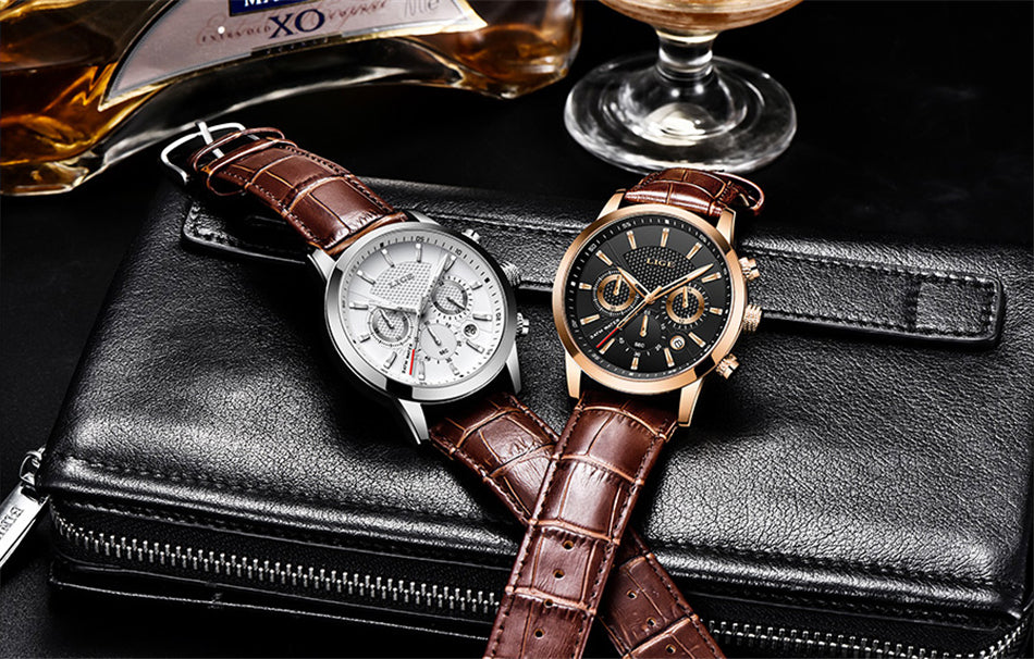 Watches Mens 2022 LIGE Top Brand Luxury Casual Leather Quartz Men's Watch Business Clock Male Sport Date Chronograph