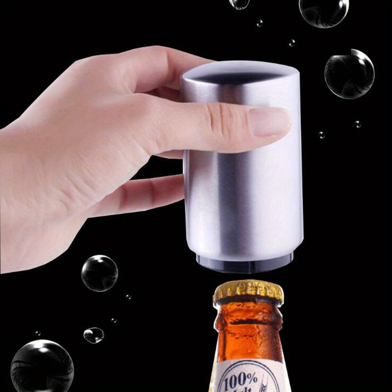 Automatic Beer Bottle Opener,Magnet Beer Opener,Stainless Steel Push Down Opener Wine Beer Soda Cap Opener Kitchen Accessories,Creative Kitchen Tool Magnetic Automatic Press Lid Opener Portable Bar Gadgets,Household Labor-Sav