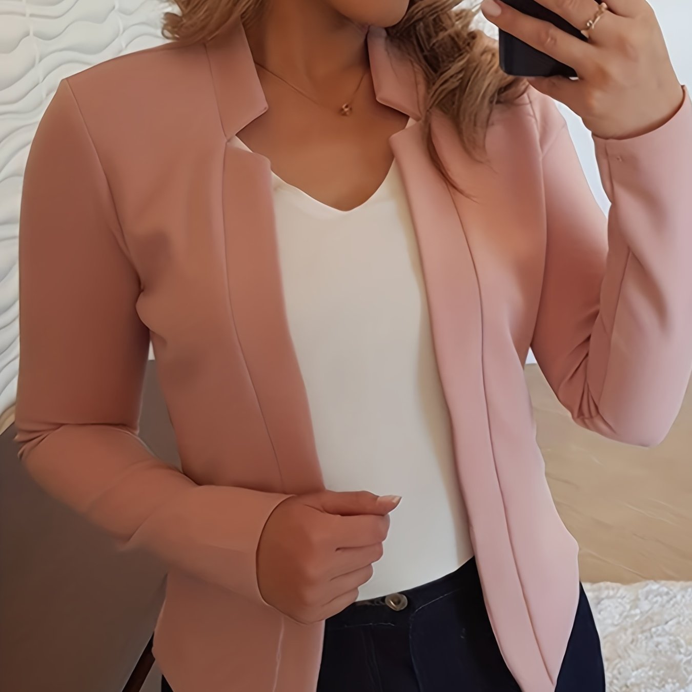 Solid Split Open Front Blazer, Elegant Long Sleeve Blazer, Elegant & Stylish Tops For Office & Work, Women's Clothing