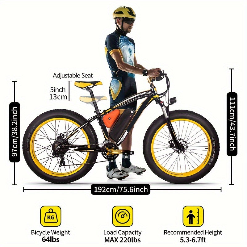 Electric Bike, 48V12.5A, 720W Brushless Motor, 7 Speed, Double Disc Brake, Use Snow, Road, Mountain Electric Bike 26*4 Fat Tire With LCD Screen, Mountain Bike
