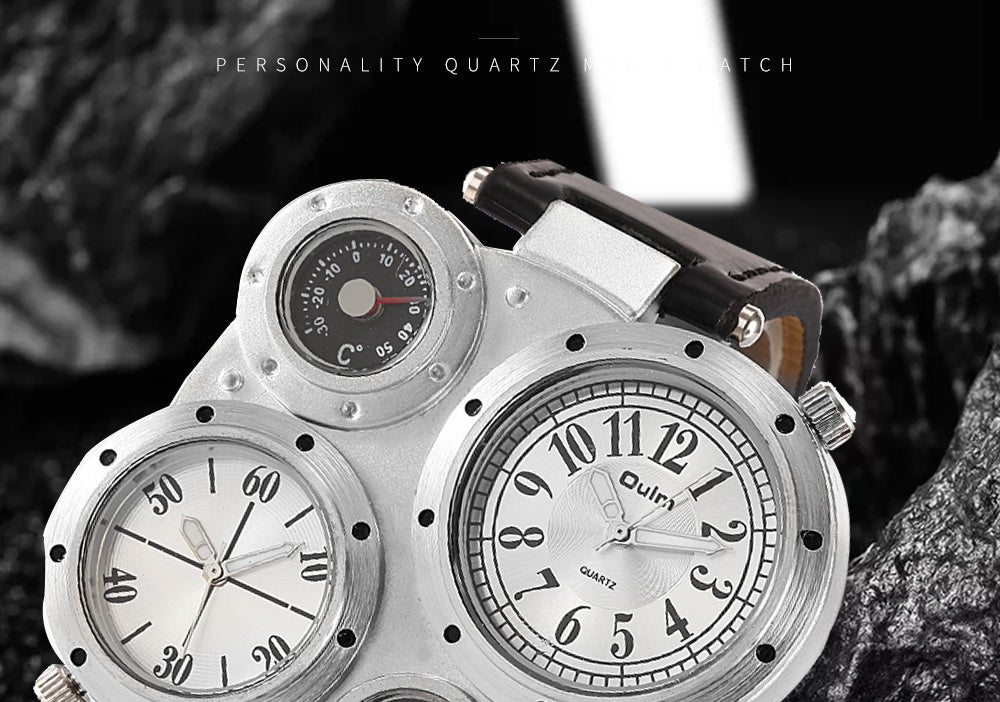 1pc Men's Large Face Outdoor Sports Quartz Watch with Belt Compass, Camping Timepiece, Water Resistant, Shockproof, LED Backlight, Date Display, and Alarm Function for Hiking, Climbing, and Adventure
