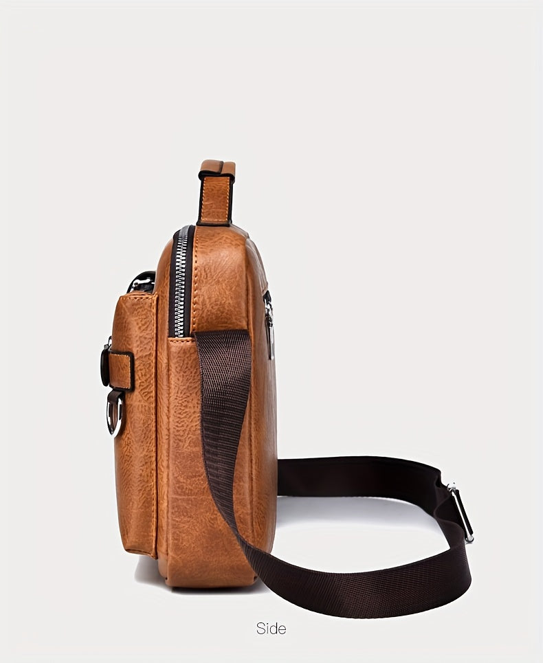 1/2pcs Men's Business Adjustable Strap Sling Bag, Casual PU Leather Shoulder Messenger Bag