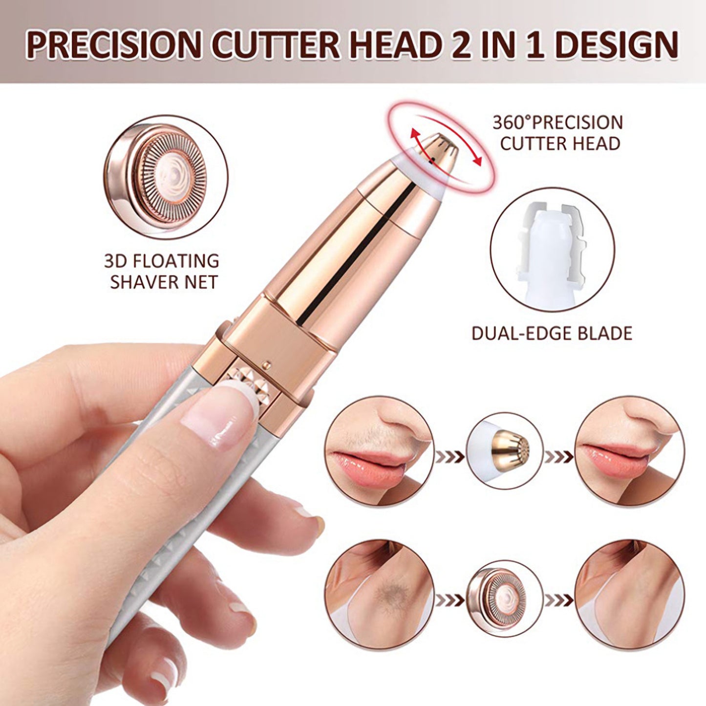 1pc Eyebrow & Facial Hair Removal For Women, 2 In 1 Eyebrow Razor And Painless Hair Shaver Rechargeable With Built-in LED Light For Face Peach Fuzz Eyebrow Lips Body Chin Arms