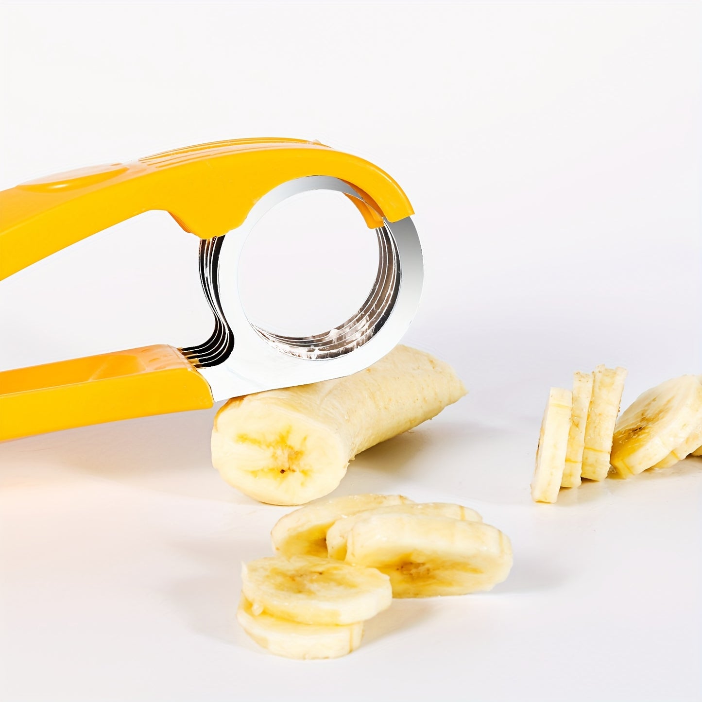 1pc Stainless Steel Hot Dog & Banana Slicer - Multi-Fruit Cutter with Yellow Handle, Kitchen Gadget for Even Sausage and Fruit Slices, Ideal for Home Cooking, Hot Dog Slicer