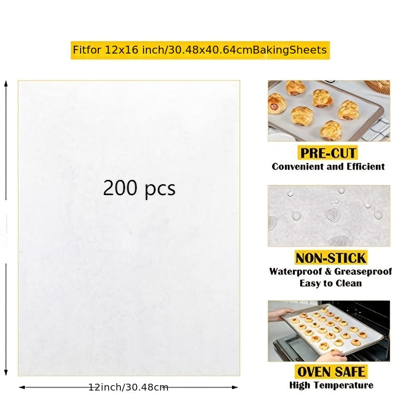 MOREDOR 50/100/200pcs Parchment Paper Baking Sheets, 12 x 16 Inch, Non-Stick, Unbleached Wood Material, for Baking, Cooking, Grilling, Air Fryer, Steaming - Kitchen Accessories Without Battery