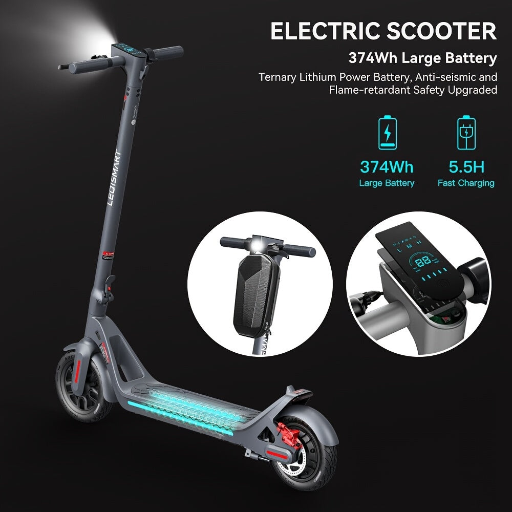 LEQISMART A8 Plus - 350W High-Powered Electric Scooter for Adults with 9" Solid Tires, Dual Brakes, Foldable Design, Max 28 Miles Long-Range Commuting, and Safety Features