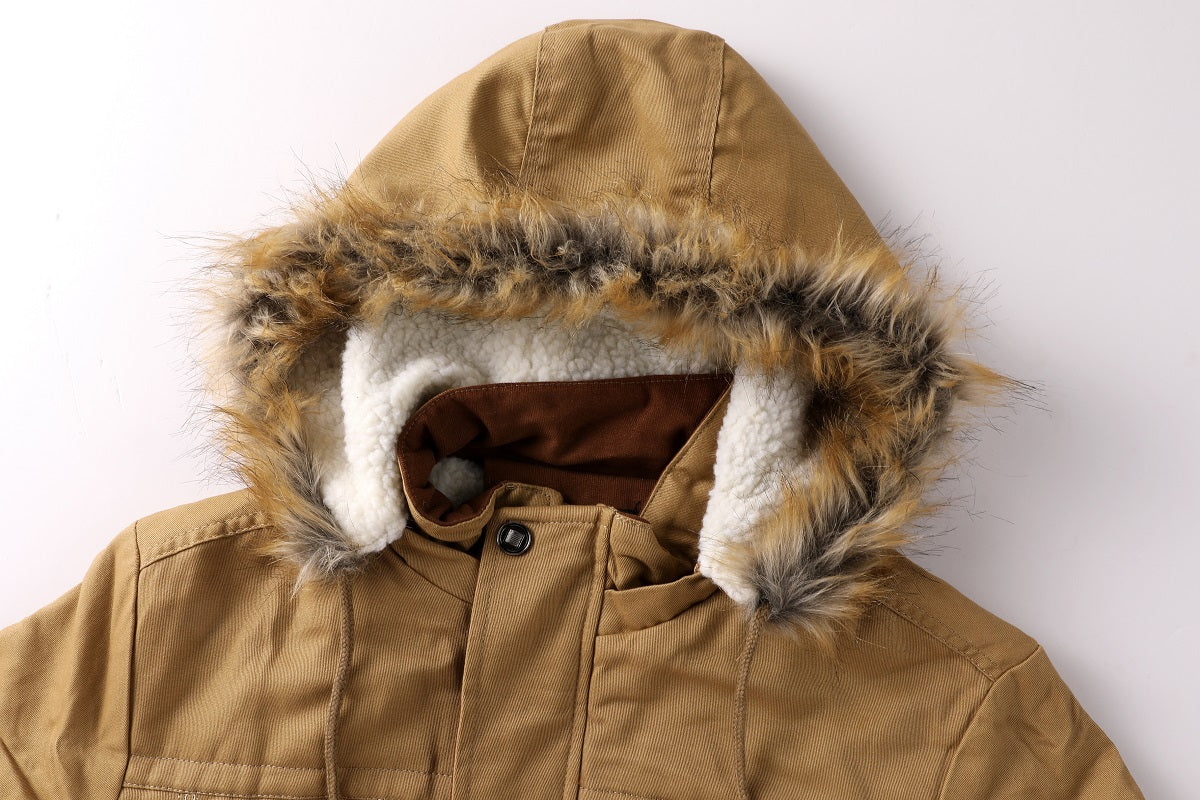 New Men's Fashion Warm And Thick Lamb Woolen Fleece Bomber Jacket Casual Tooling Zipper Hooded Windbreaker Jacket For Winter