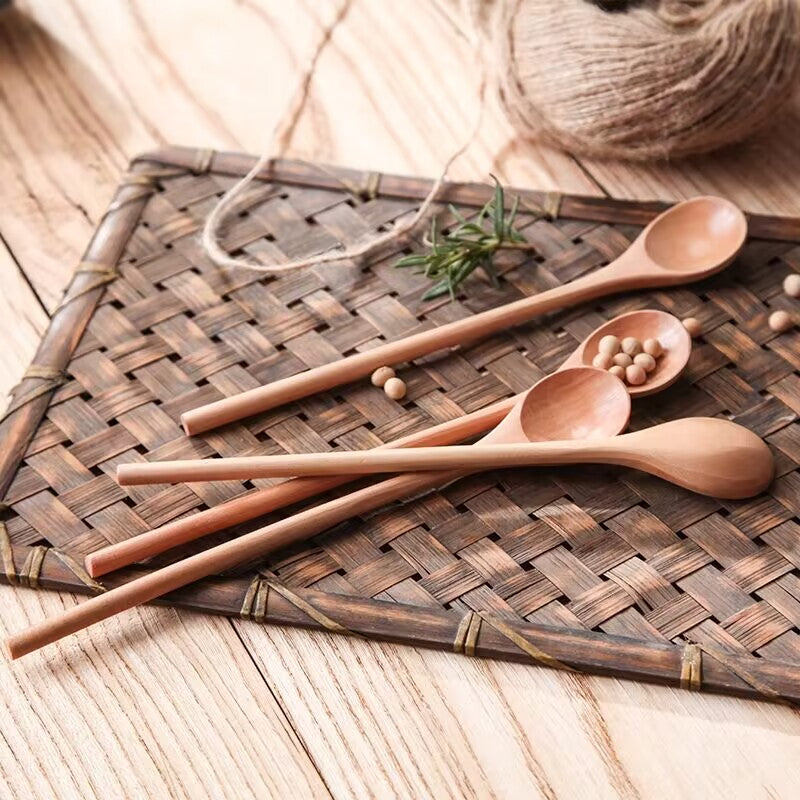 10pcs Wooden Spoon, Wooden Coffee Spoons Long Handle Wooden Mixing Spoon Long Handle Wooden Teaspoon Handmade Wood Stirring Spoon For Kitchen Stirring