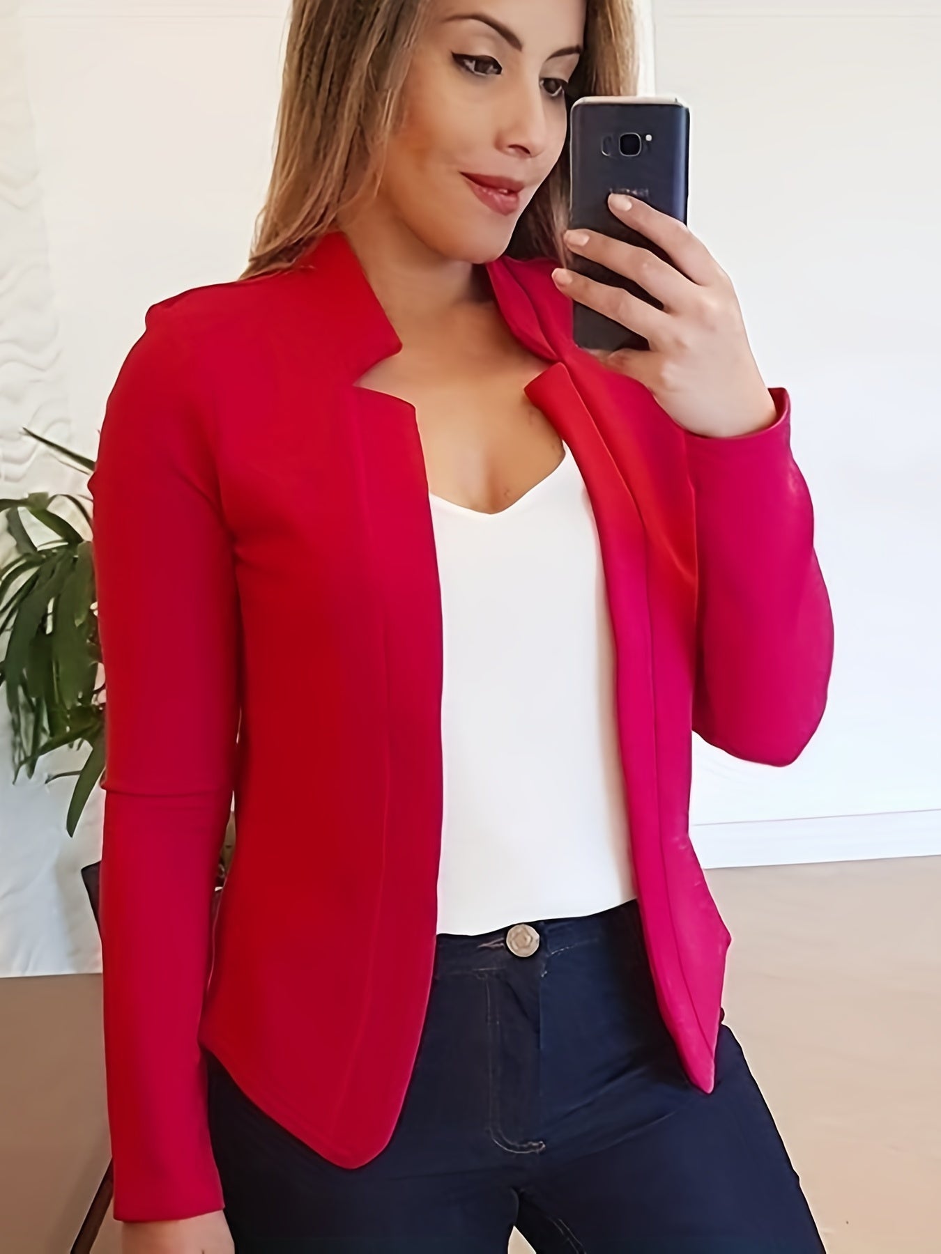 Solid Split Open Front Blazer, Elegant Long Sleeve Blazer, Elegant & Stylish Tops For Office & Work, Women's Clothing