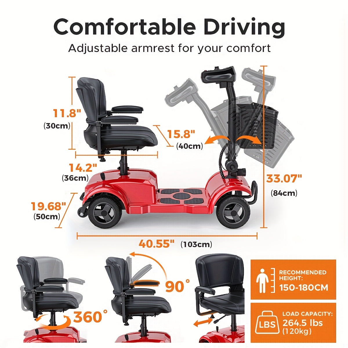 ENGWE Folding 4-Wheel Electric Mobility Scooter, 250W 24V Motor, Electric Scooter With 15 Miles Long Range For Adults, Detachable Basket & Front Light, 265lbs Max Load, Great Birthday & New Year Gift, Various Road Conditions,