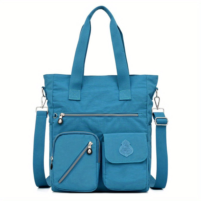 Large Capacity Shoulder Bag, Letter Patch Decor Tote Bag Women's Casual Nylon Handbag