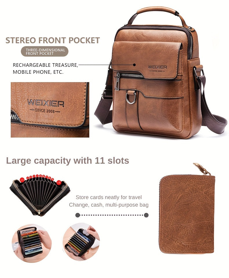 WEIXIER Crossbody Bag, Men's Shoulder Bag Vintage Hand Business Men's Casual Bag Satchel Bag For Men Gift For Father/Anniversary