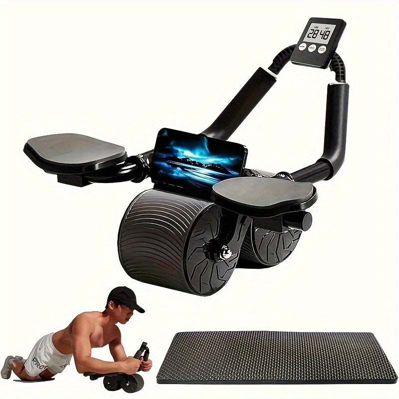 Pro Abdominal Exercise Wheel - Automatic Rebound, Timer, Knee Mat, Ergonomic Design for Effective Core Workout, Home Gym Essentials, Space-Saving Fitness Equipment for Men and Women